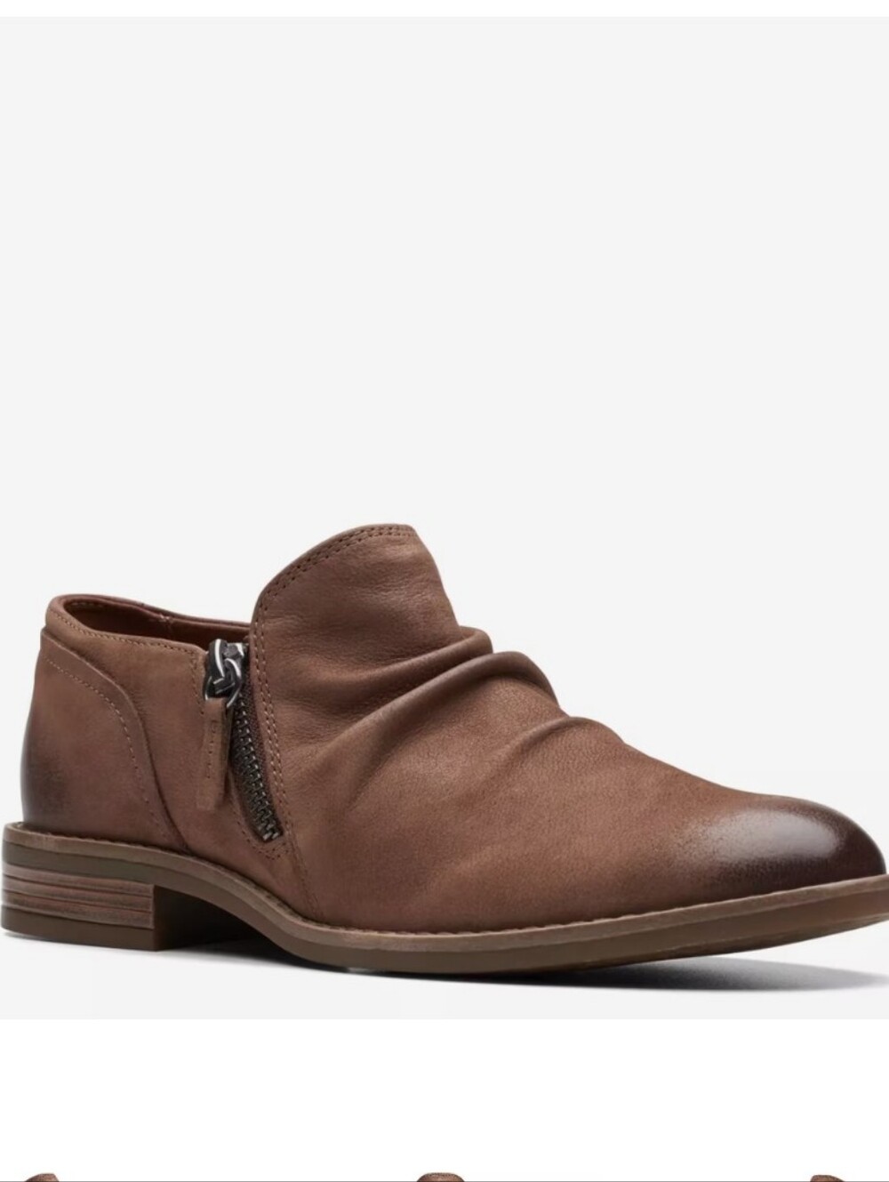 Clarks Carzim Brown Leather Slip-On Bootie with Side Zip